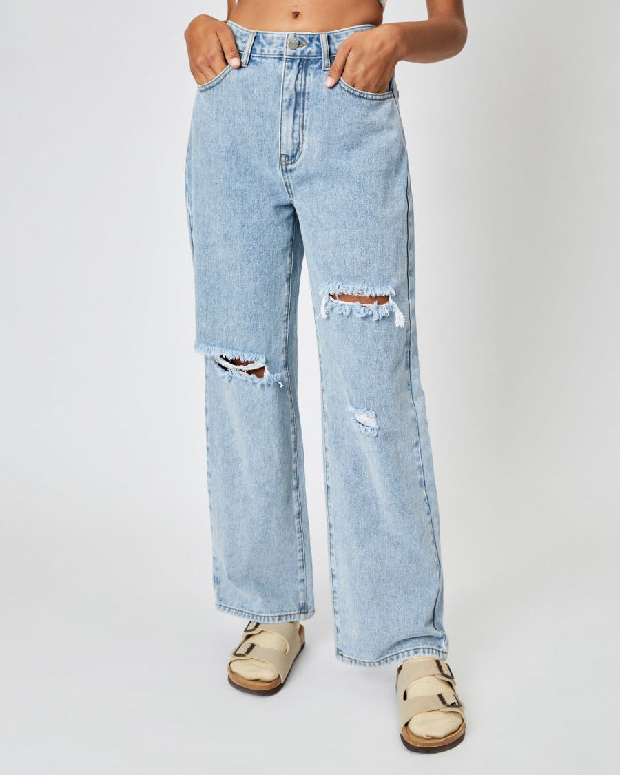 High-Waisted Distressed Wide-Leg Denim Jeans with Relaxed Fit