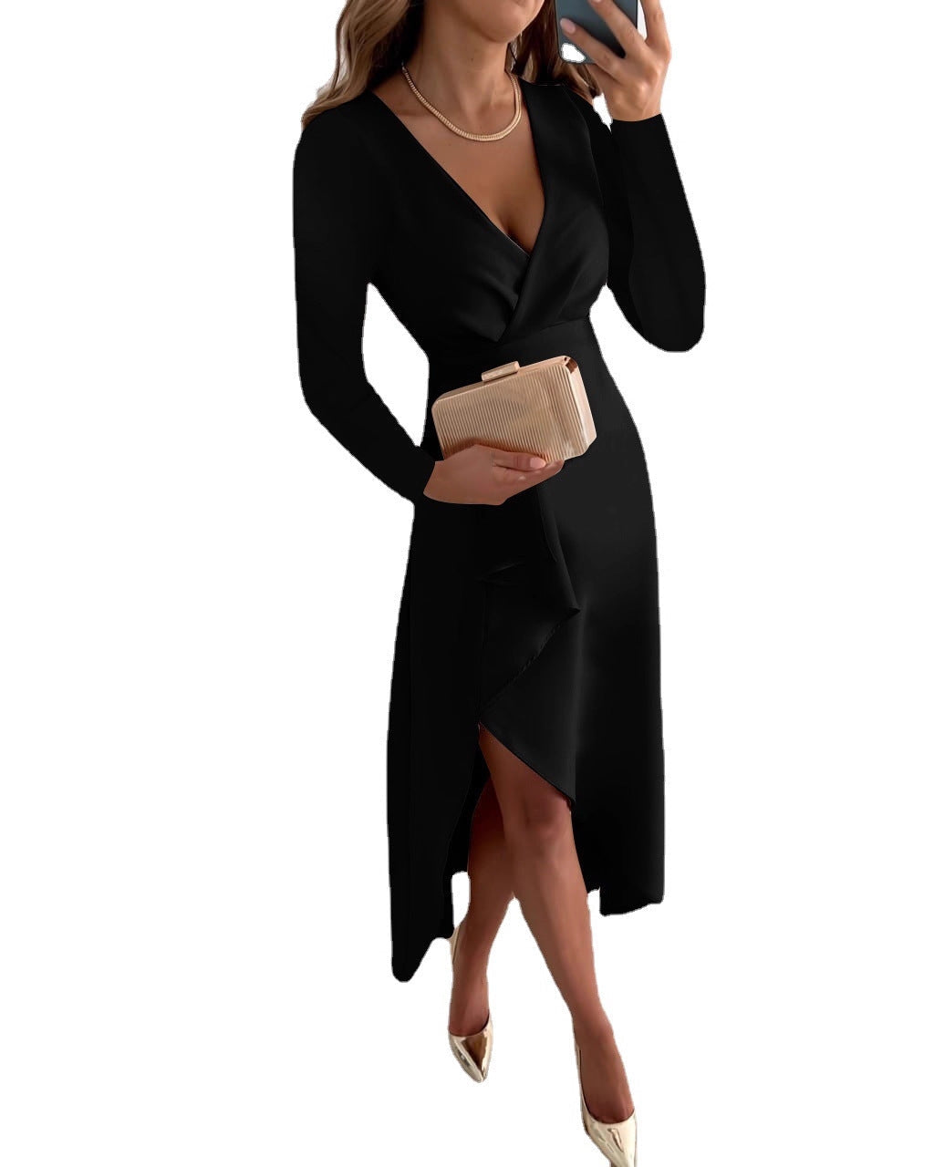 Elegant Asymmetric Midi Dress for Wedding Guests