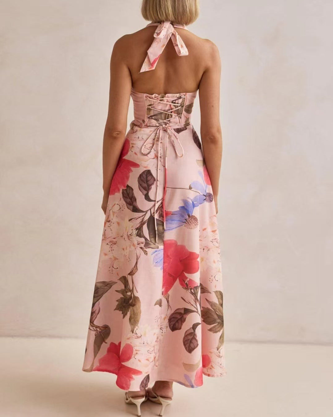 Floral V-Neck Backless Maxi Dress