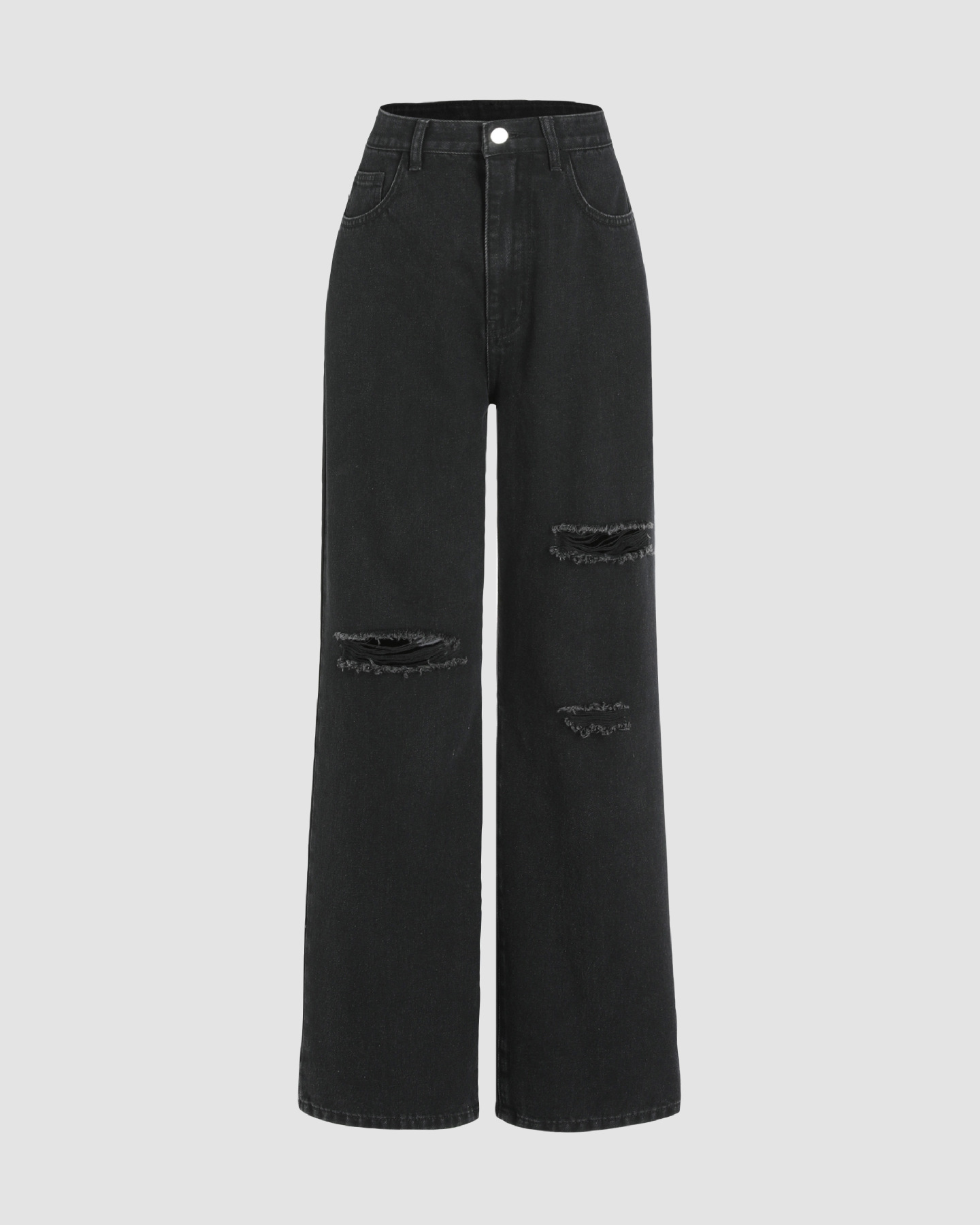 High-Waisted Distressed Wide-Leg Denim Jeans with Relaxed Fit