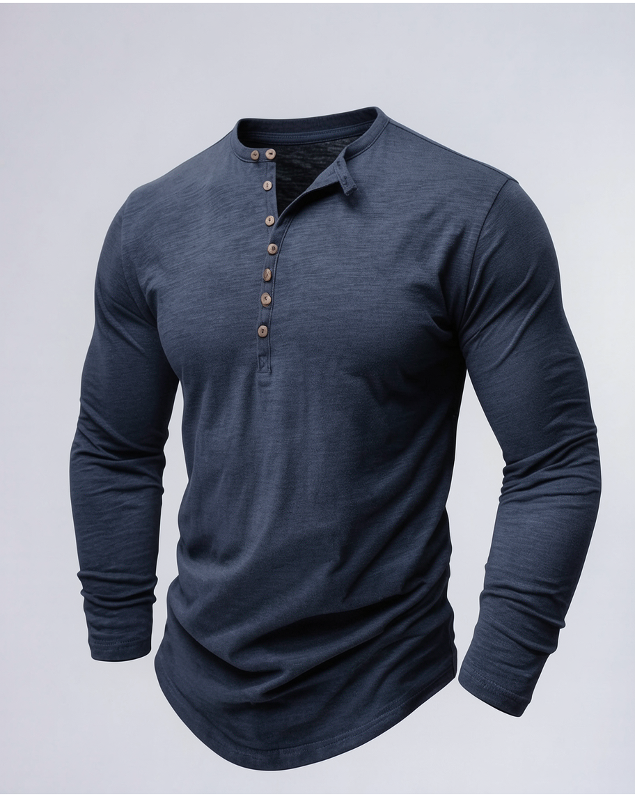 Classic Comfortable Long-Sleeve Henley Shirt