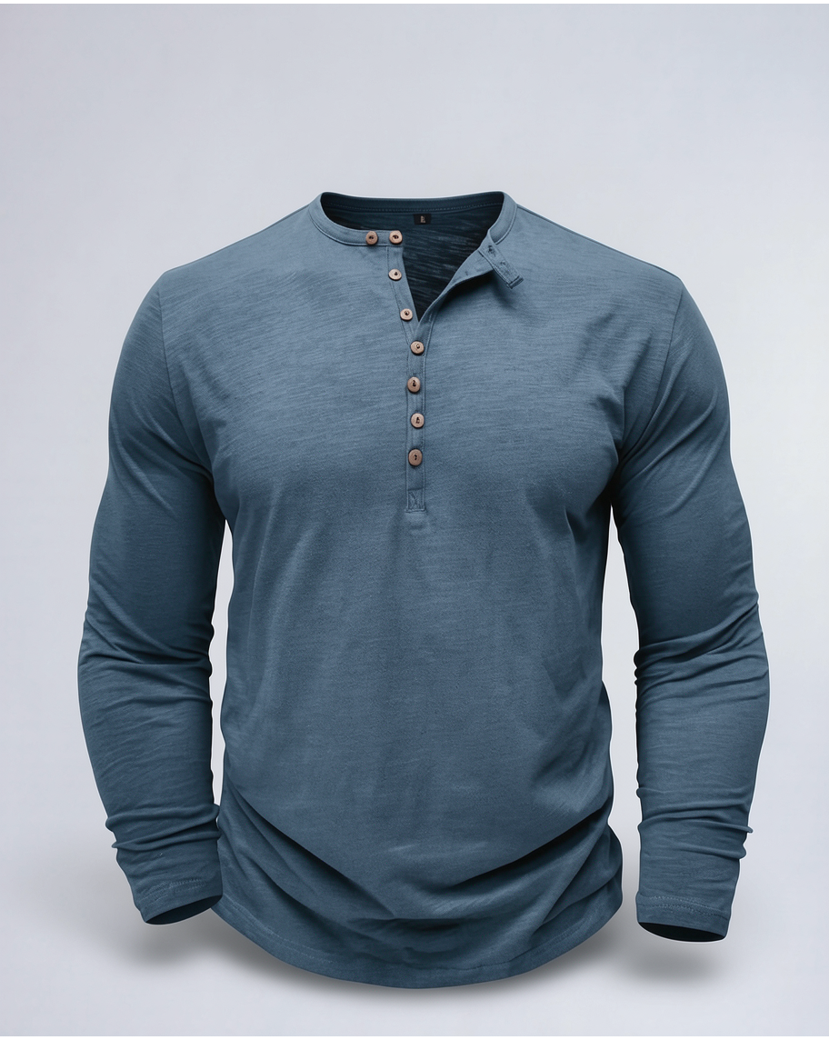 Classic Comfortable Long-Sleeve Henley Shirt