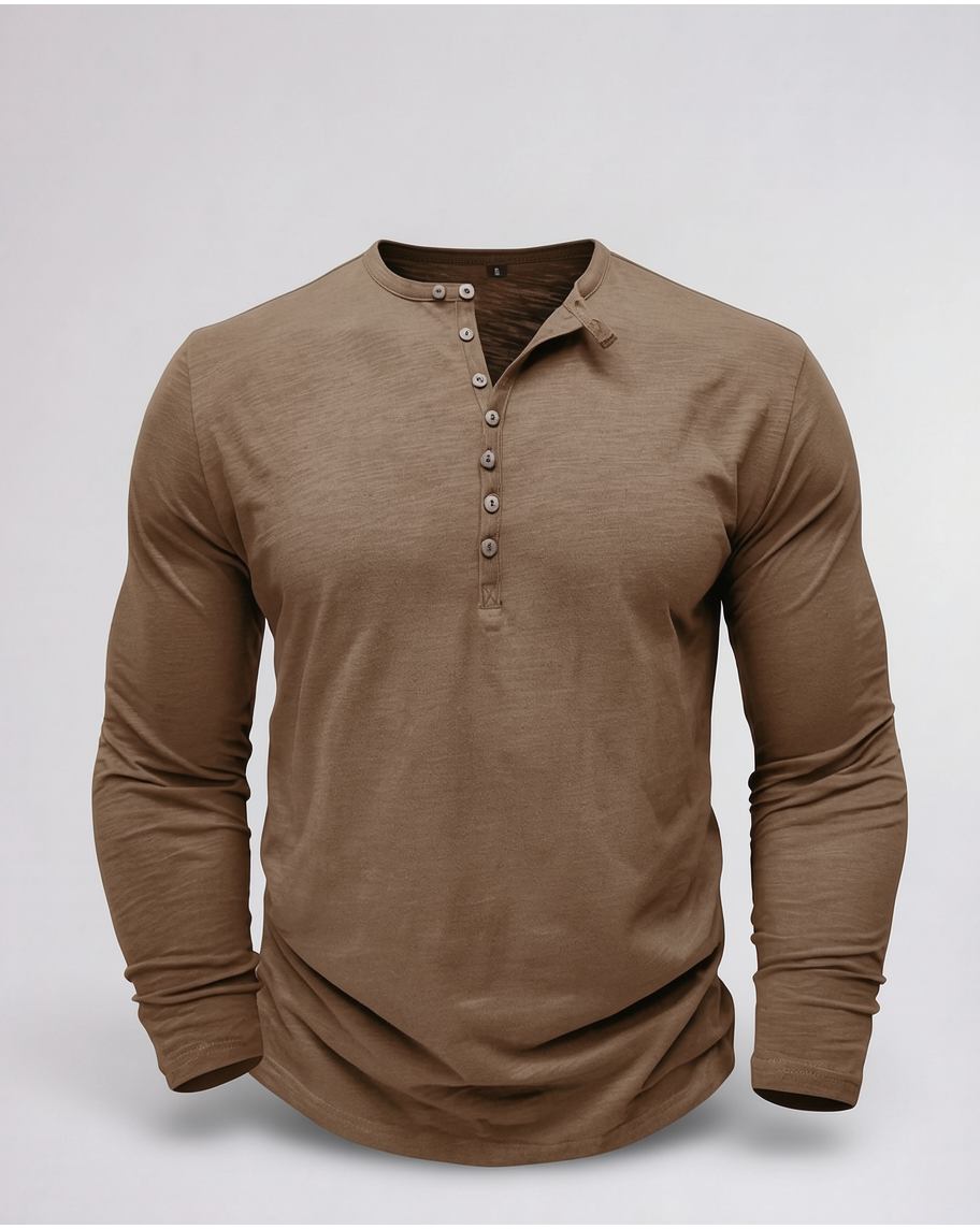 Classic Comfortable Long-Sleeve Henley Shirt