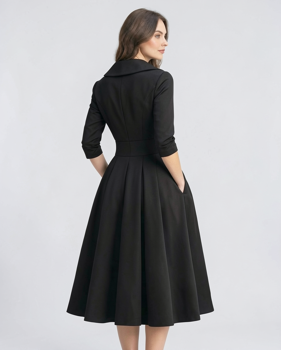 Wrap Shawl Collar Matte Satin A-Line Evening Midi Dress