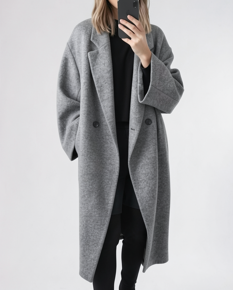 Stylish Oversized Winter Coat for Women - Double-Breasted Button-Down Design