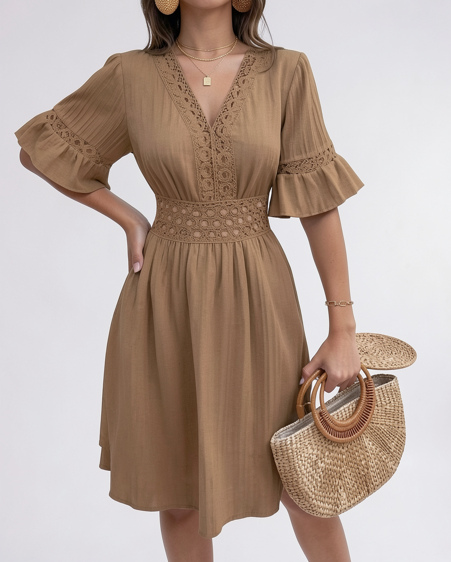 V-Neck Flared Sleeve Summer Day Dress