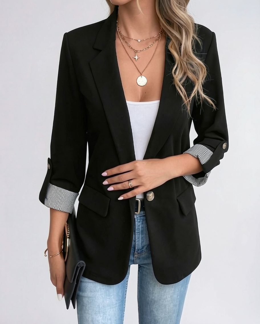 Chic Tailored Black Blazer for Women - Elegant Office Style