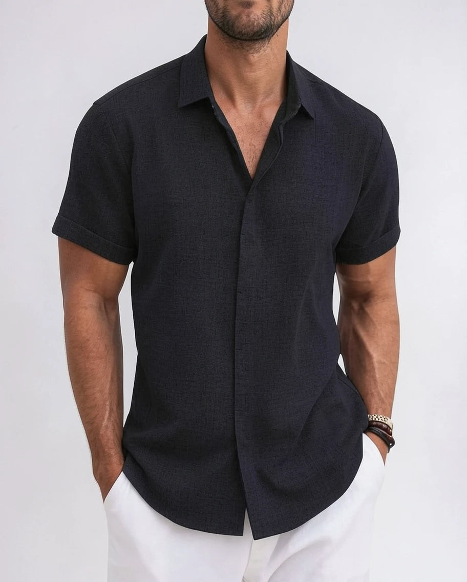 Stylish Linen Black Short Sleeve Shirt for Men
