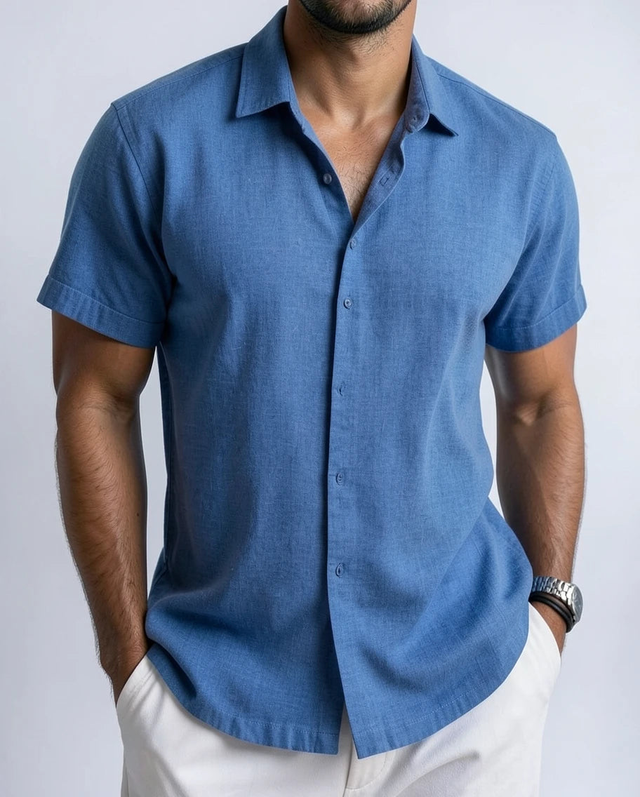 Stylish Linen Black Short Sleeve Shirt for Men