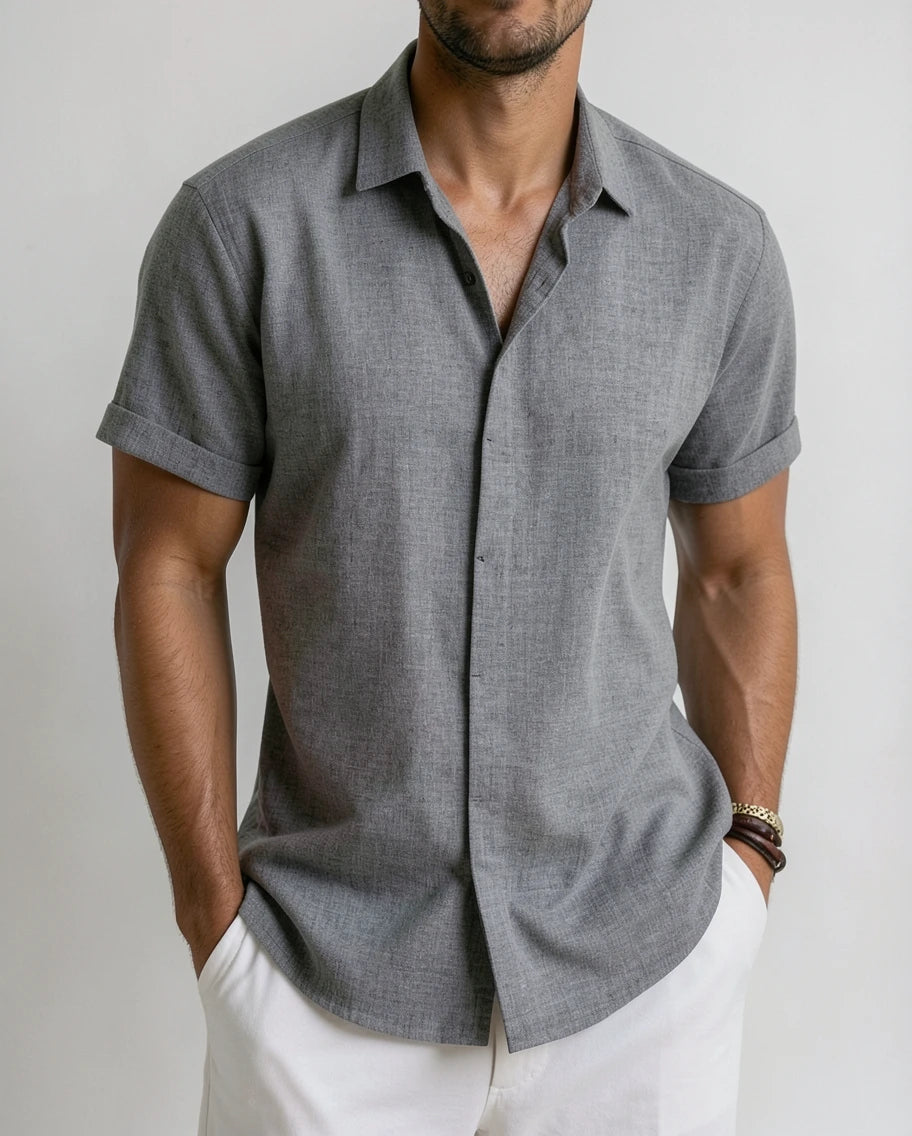 Stylish Linen Black Short Sleeve Shirt for Men
