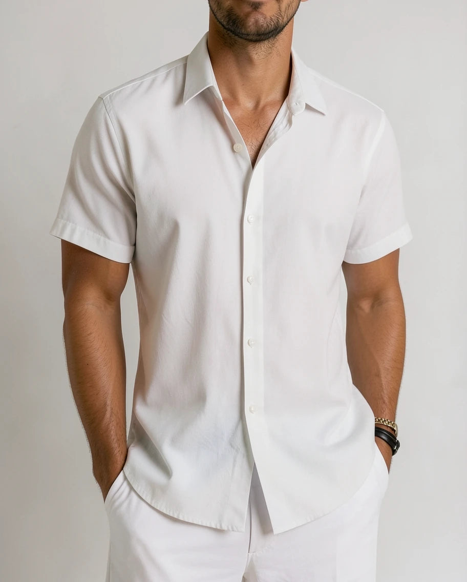 Stylish Linen Black Short Sleeve Shirt for Men