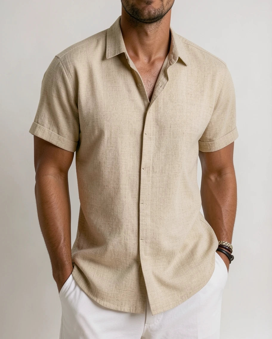 Stylish Linen Black Short Sleeve Shirt for Men