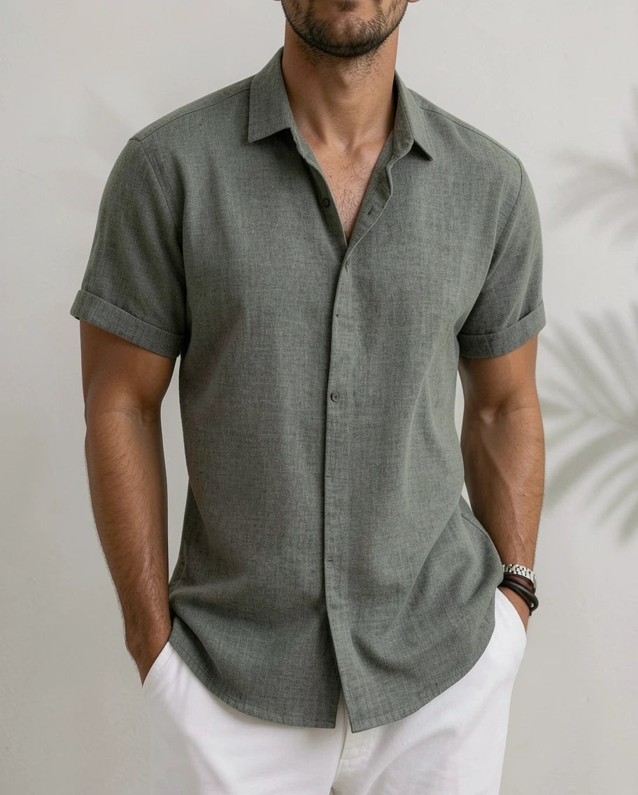 Stylish Linen Black Short Sleeve Shirt for Men