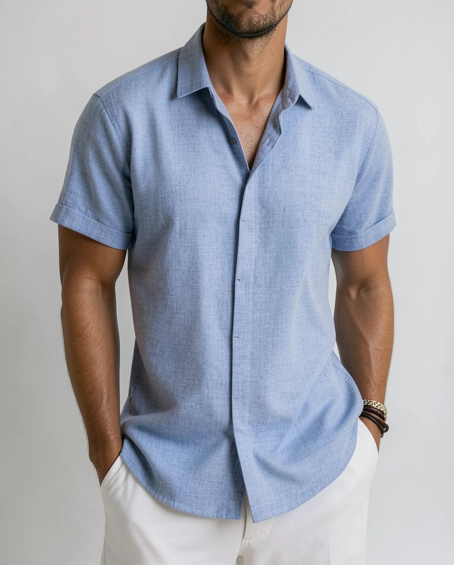 Stylish Linen Black Short Sleeve Shirt for Men