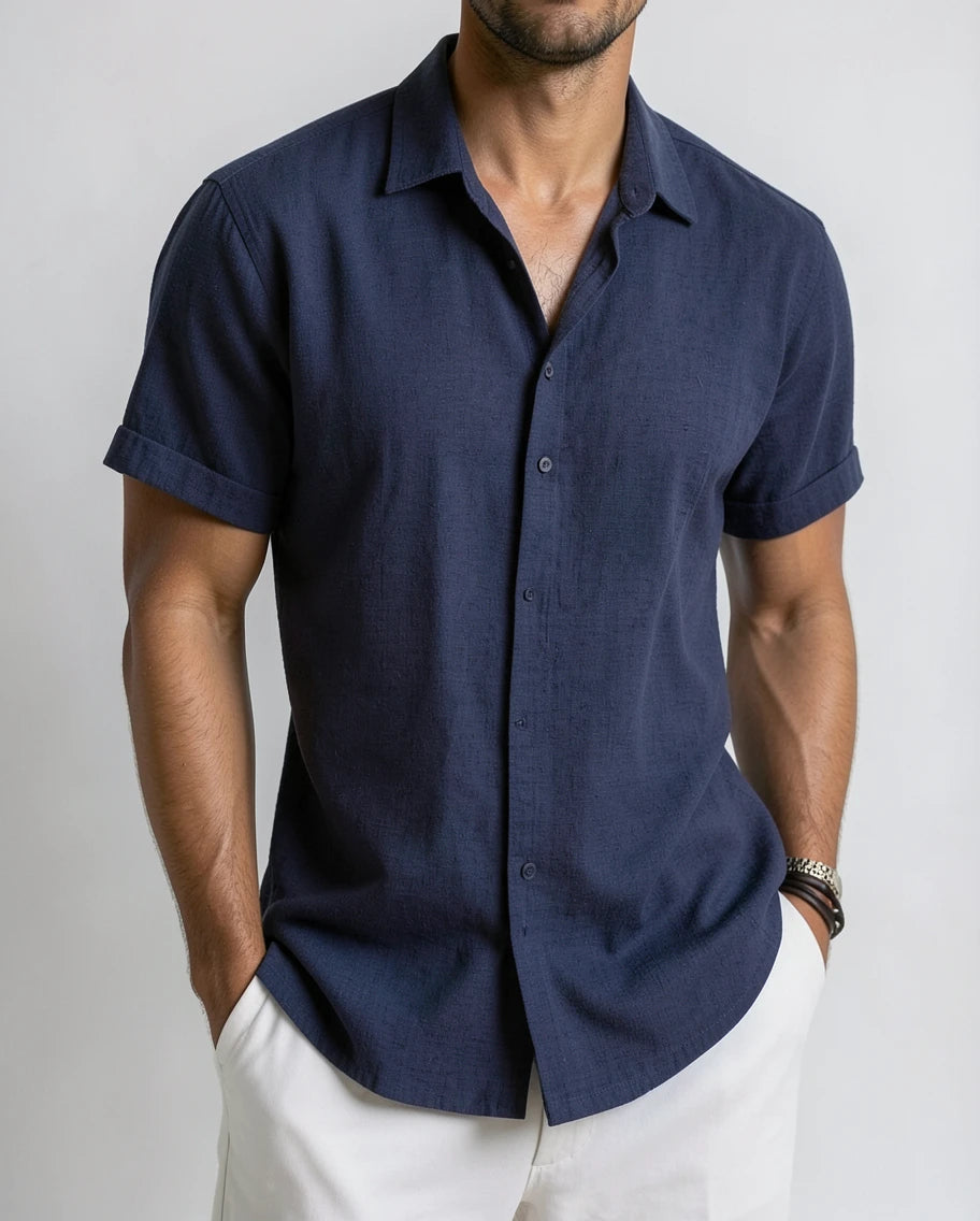 Stylish Linen Black Short Sleeve Shirt for Men