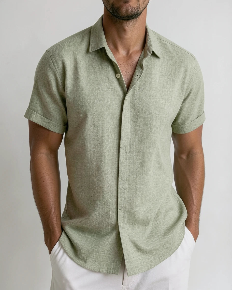Stylish Linen Black Short Sleeve Shirt for Men