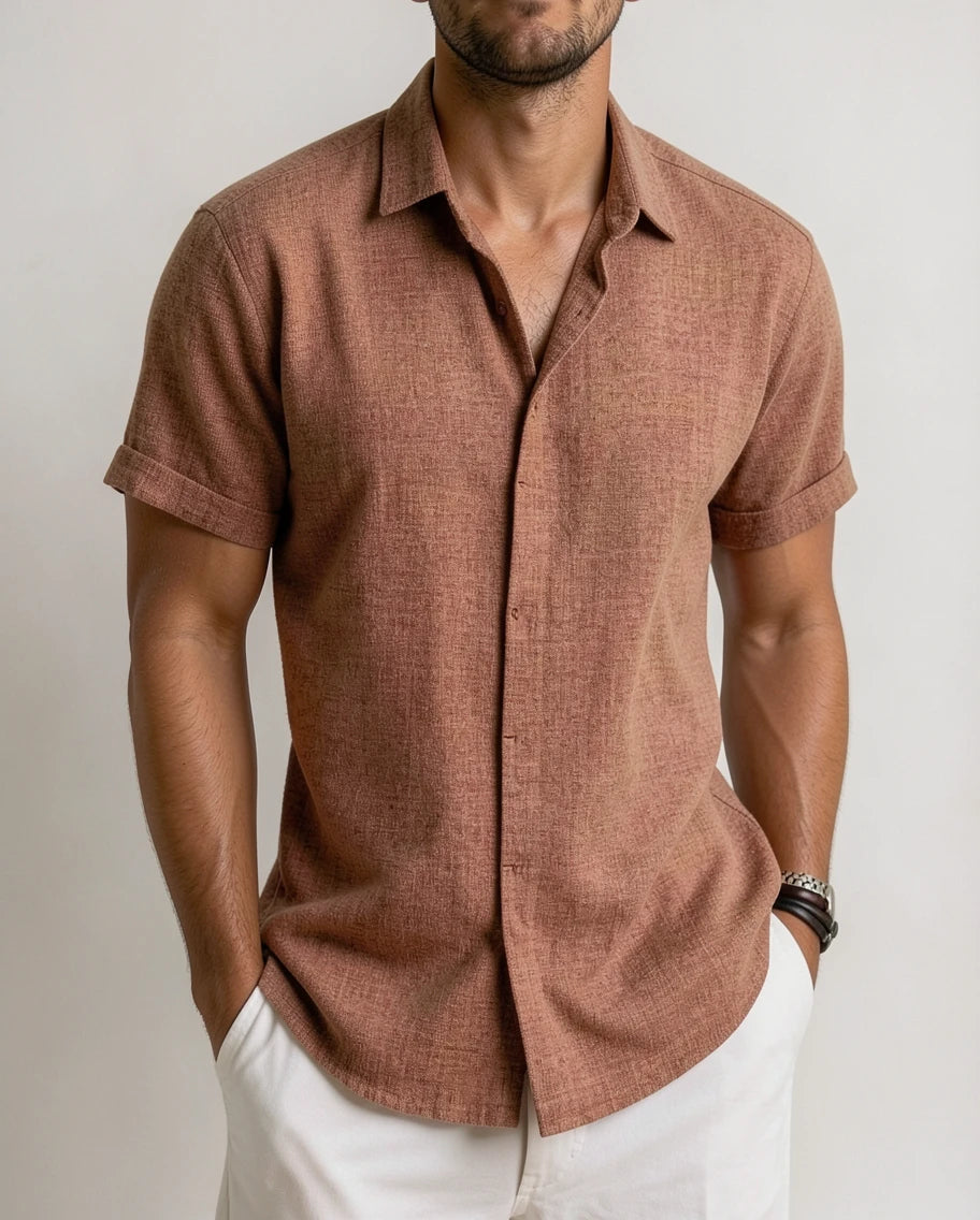Stylish Linen Black Short Sleeve Shirt for Men