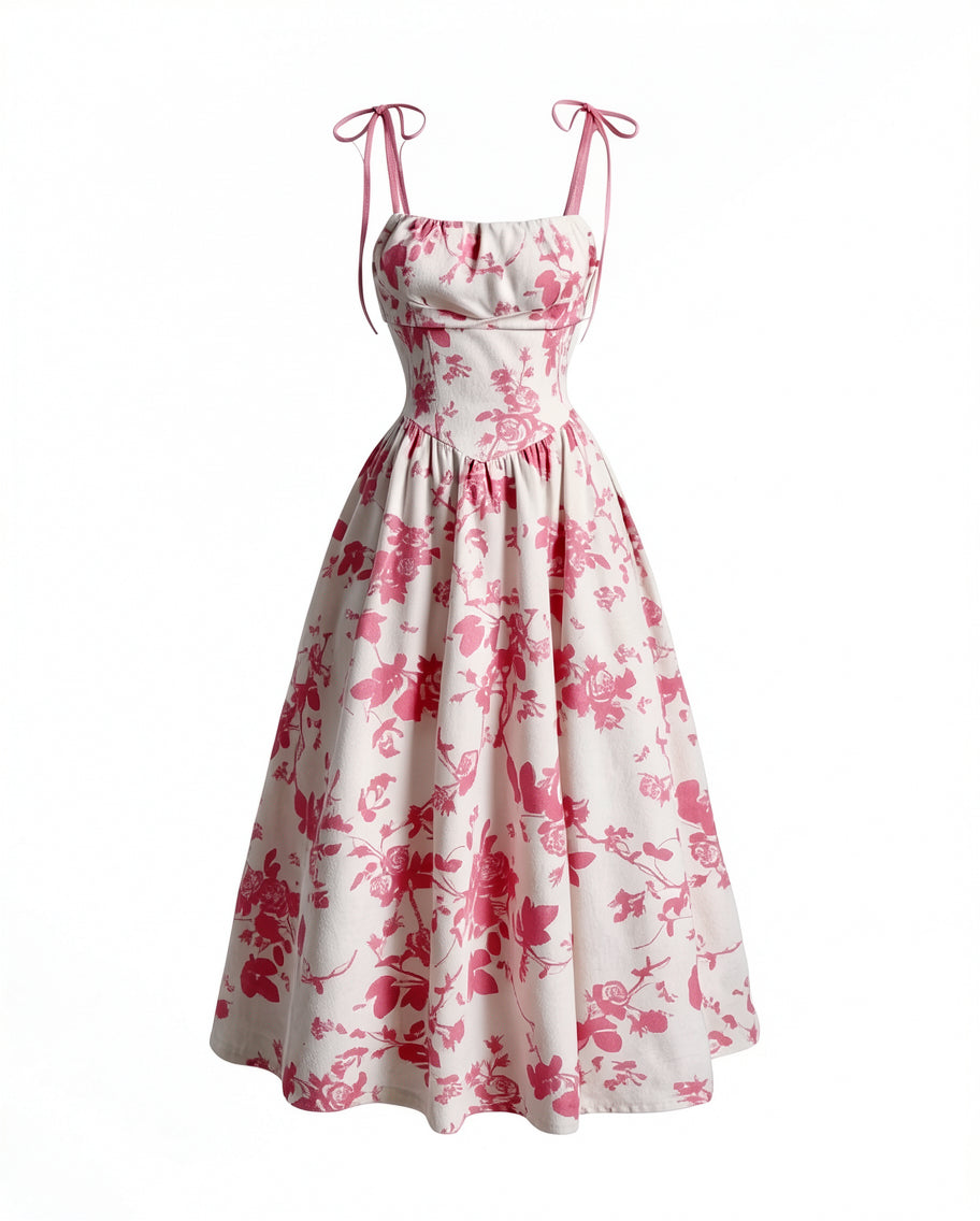 Floral Tie-Strap Midi Dress