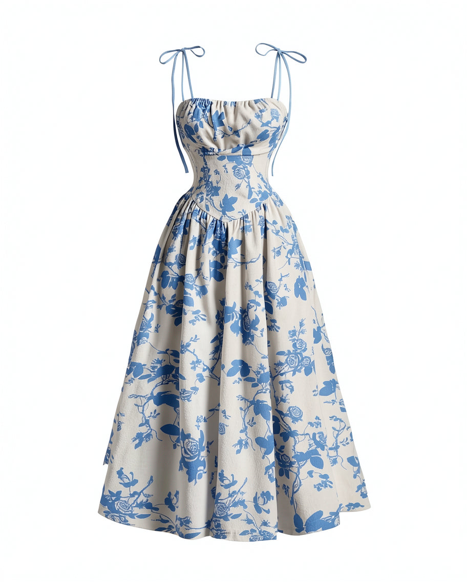 Floral Tie-Strap Midi Dress