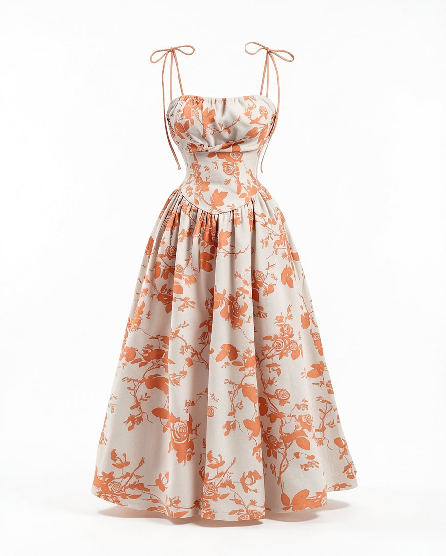Floral Tie-Strap Midi Dress