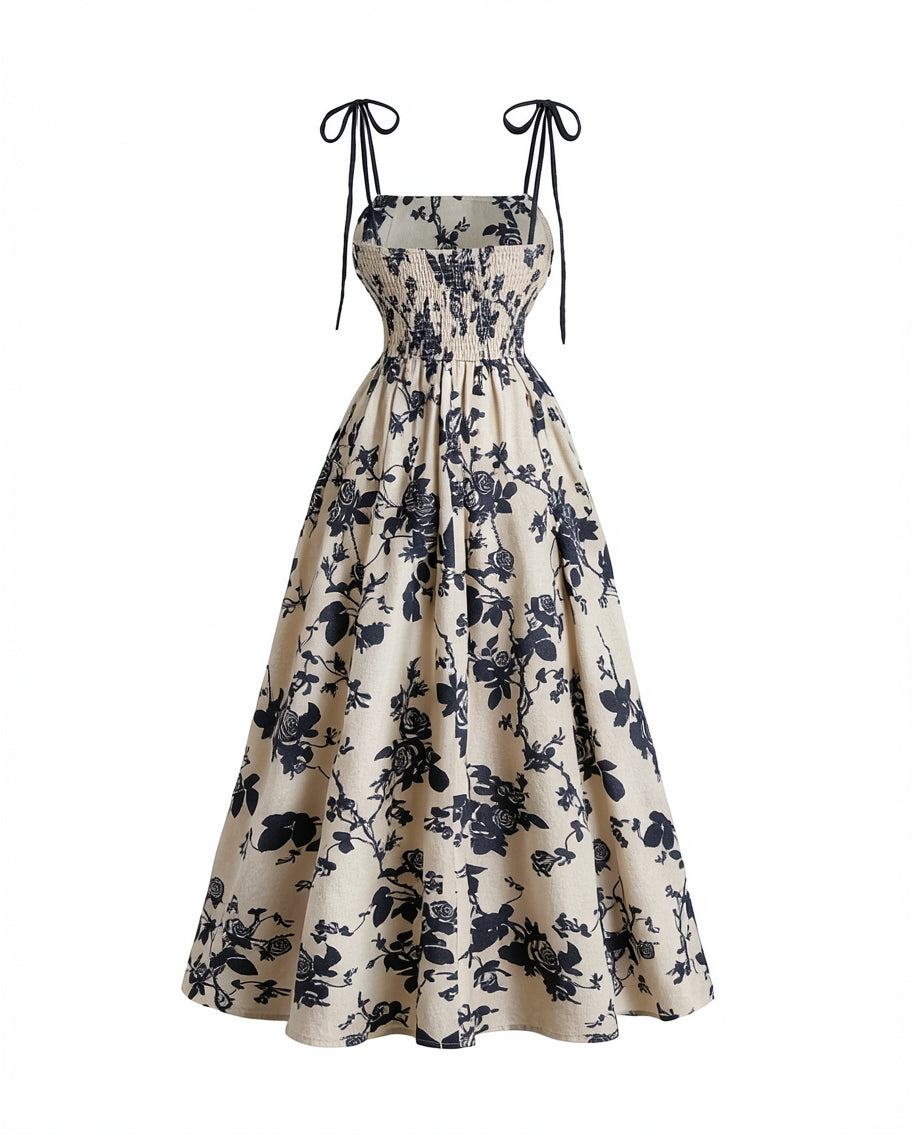 Floral Tie-Strap Midi Dress