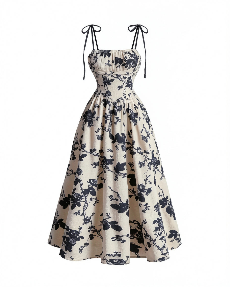 Floral Tie-Strap Midi Dress