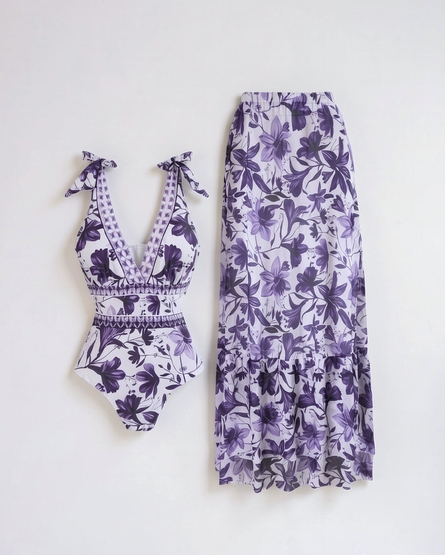 Floral Two-Piece Swim Dress Set