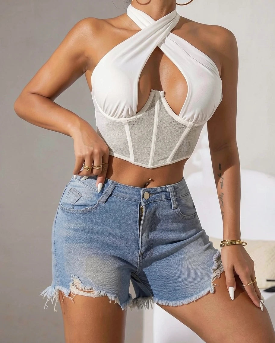 Mesh Cropped Halter Top