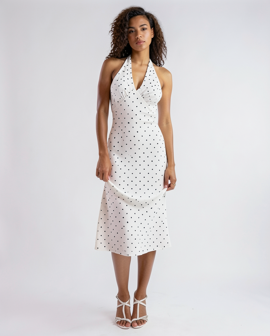 Backless Polka Dot Halter Dress