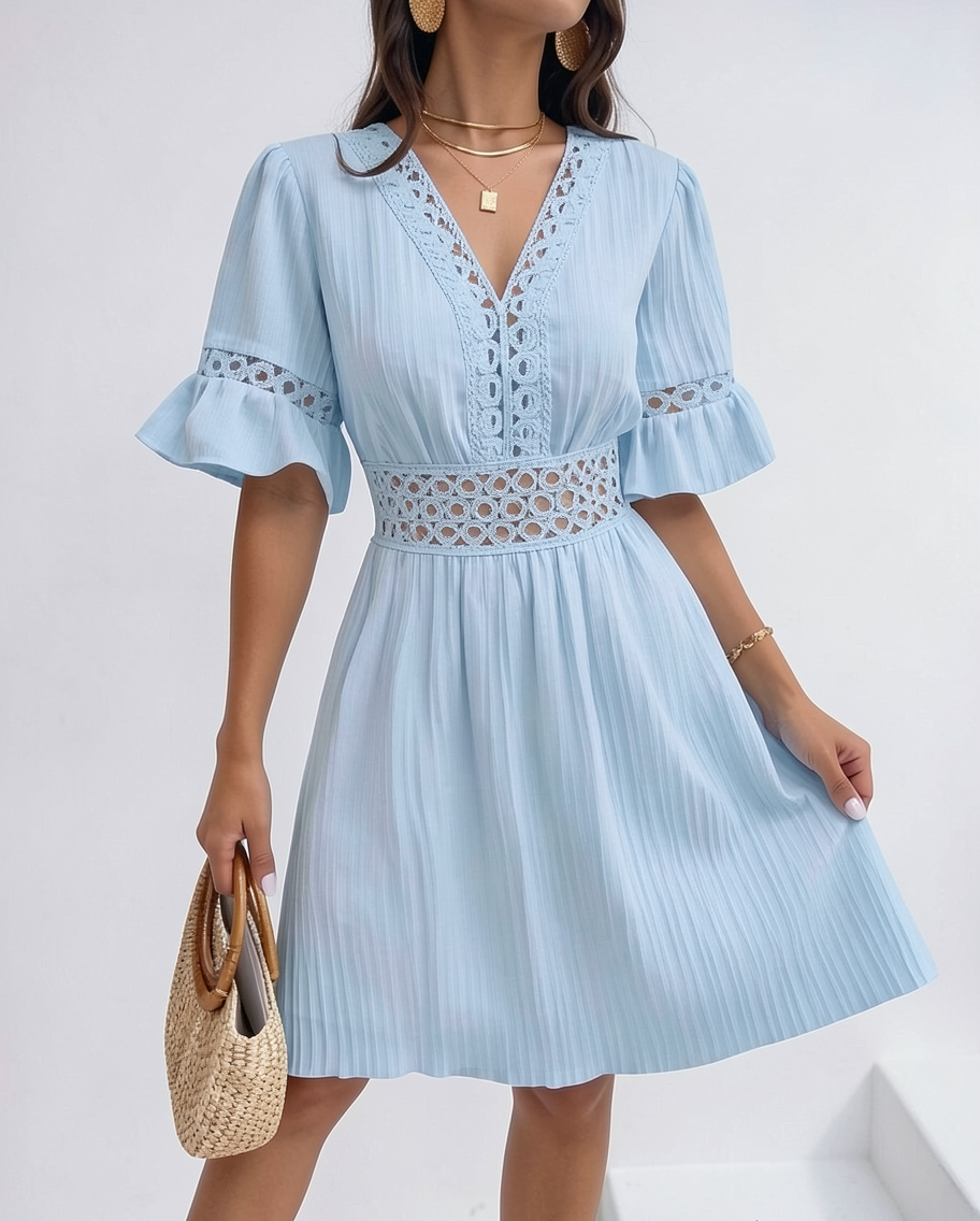 V-Neck Flared Sleeve Summer Day Dress