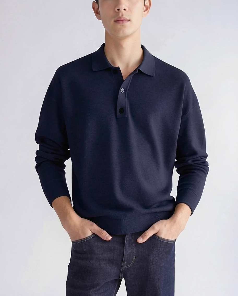 Stylish Long Sleeve Knit Polo Shirt