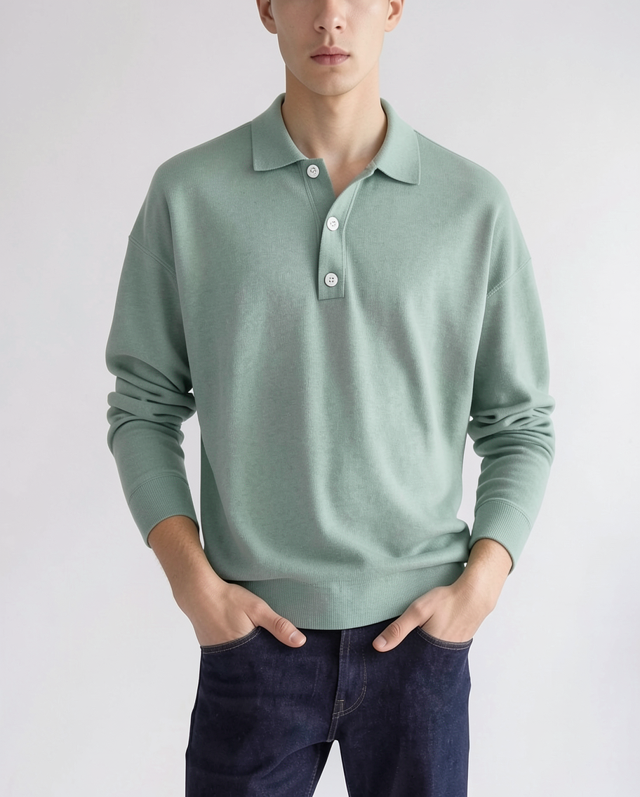 Stylish Long Sleeve Knit Polo Shirt