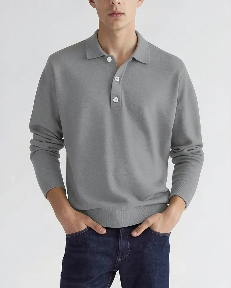 Stylish Long Sleeve Knit Polo Shirt