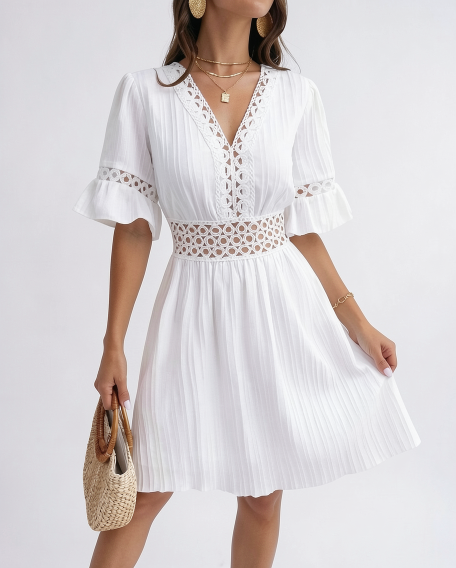 V-Neck Flared Sleeve Summer Day Dress