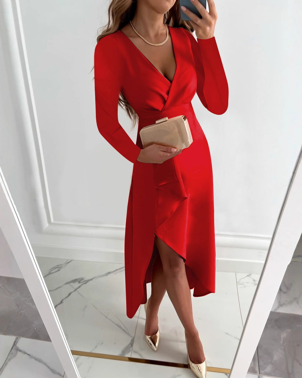 Elegant Asymmetric Midi Dress for Wedding Guests