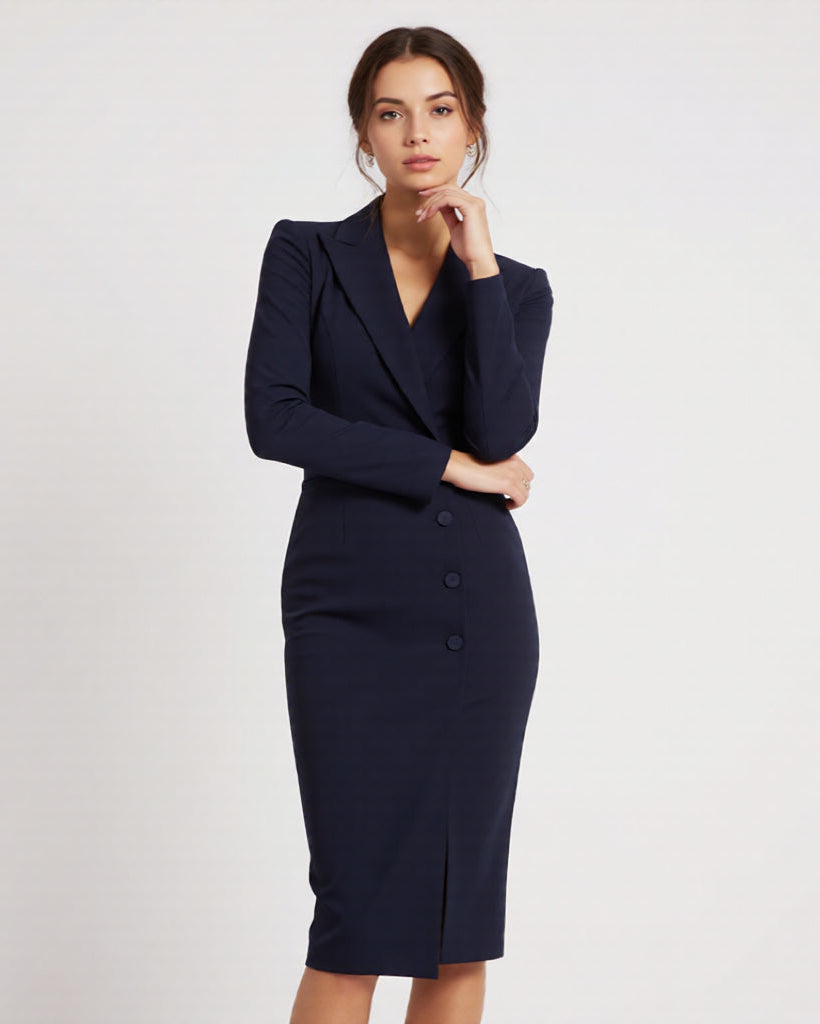 Sophisticated Black Fitted Midi Dress