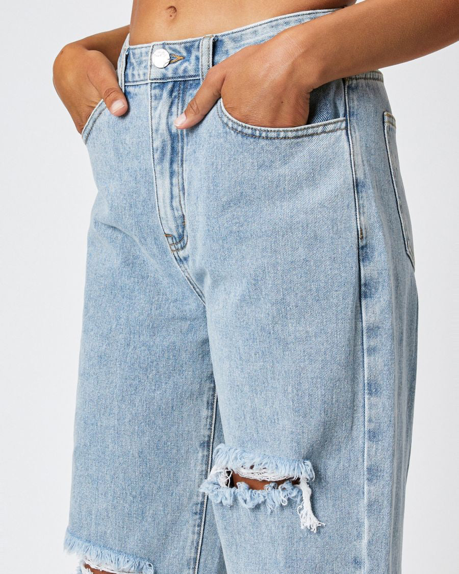 High-Waisted Distressed Wide-Leg Denim Jeans with Relaxed Fit