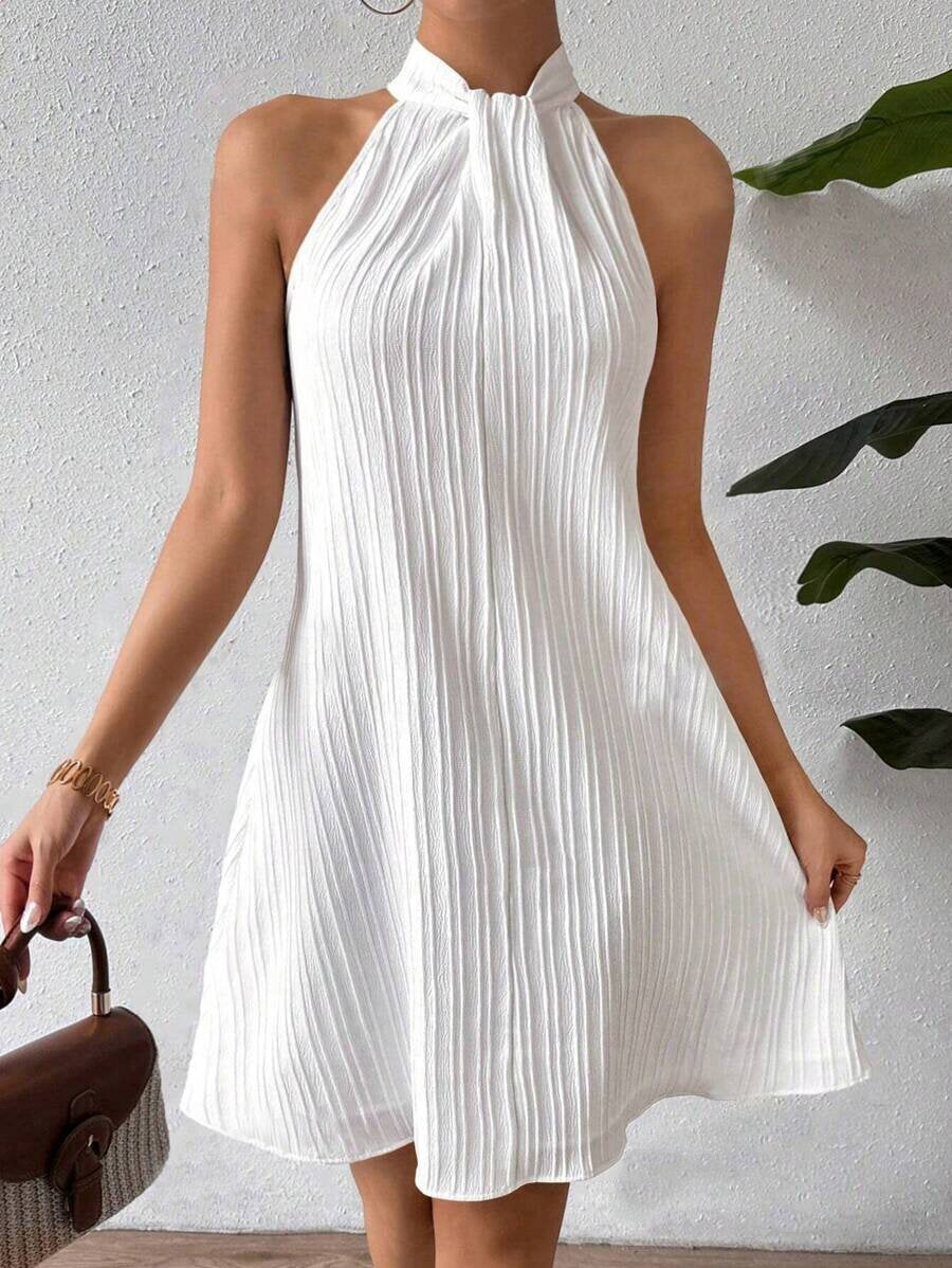 Pleated Sleeveless Halter Dress