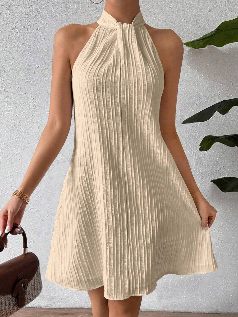 Pleated Sleeveless Halter Dress