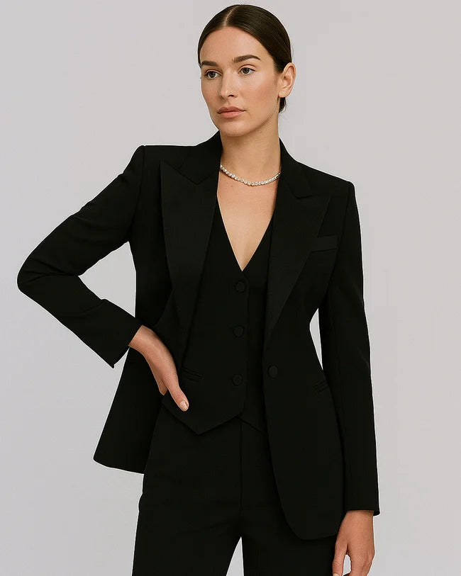 Elegant Tailored Women's Suit Set with Blazer, Vest, and Slim-Fit Trousers