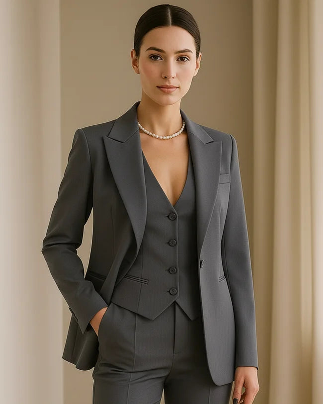 Elegant Tailored Women's Suit Set with Blazer, Vest, and Slim-Fit Trousers