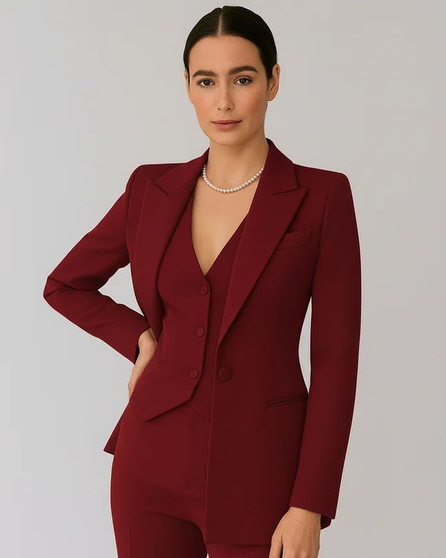 Elegant Tailored Women's Suit Set with Blazer, Vest, and Slim-Fit Trousers