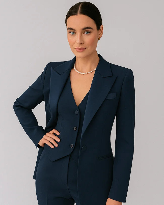 Elegant Tailored Women's Suit Set with Blazer, Vest, and Slim-Fit Trousers