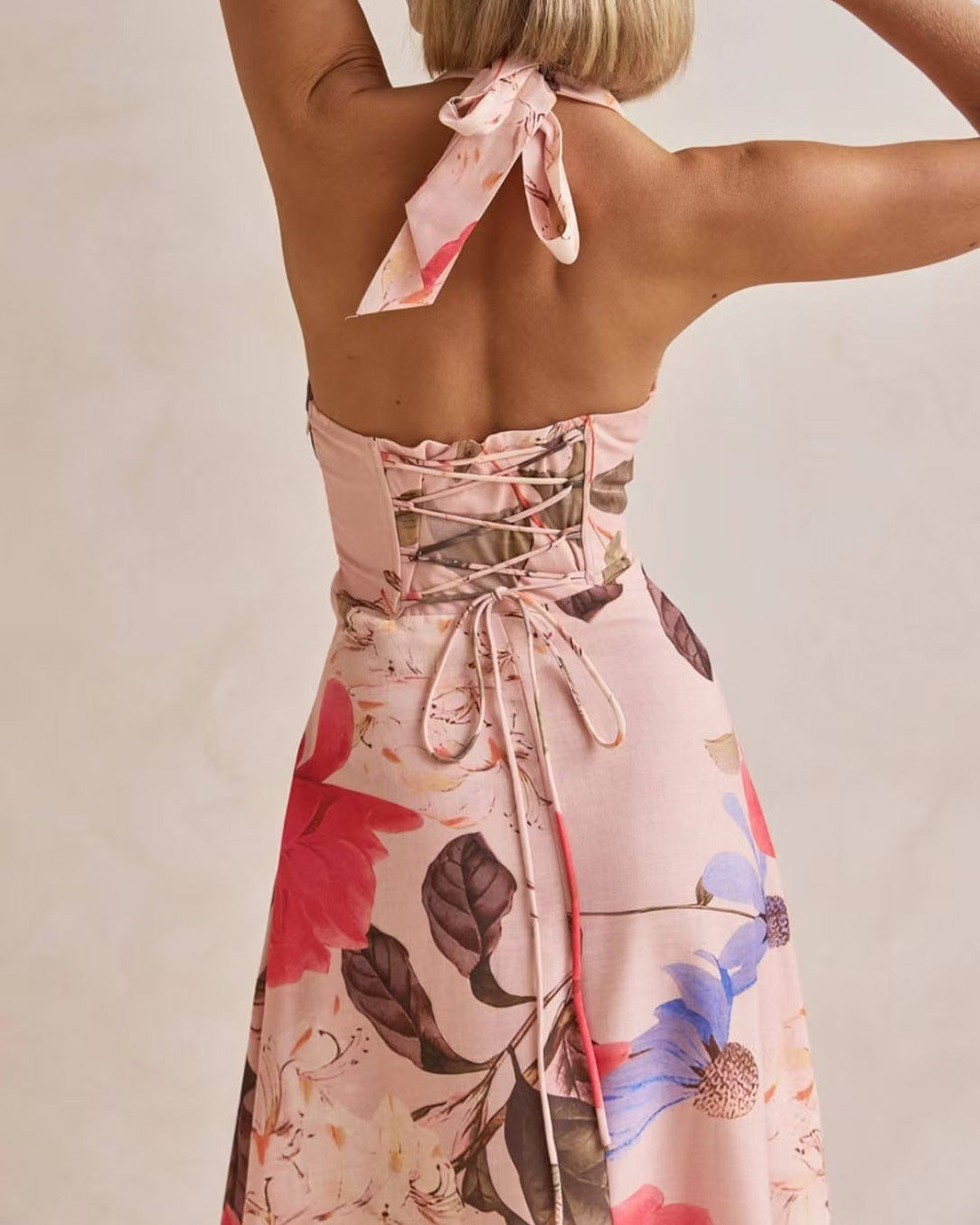 Floral V-Neck Backless Maxi Dress