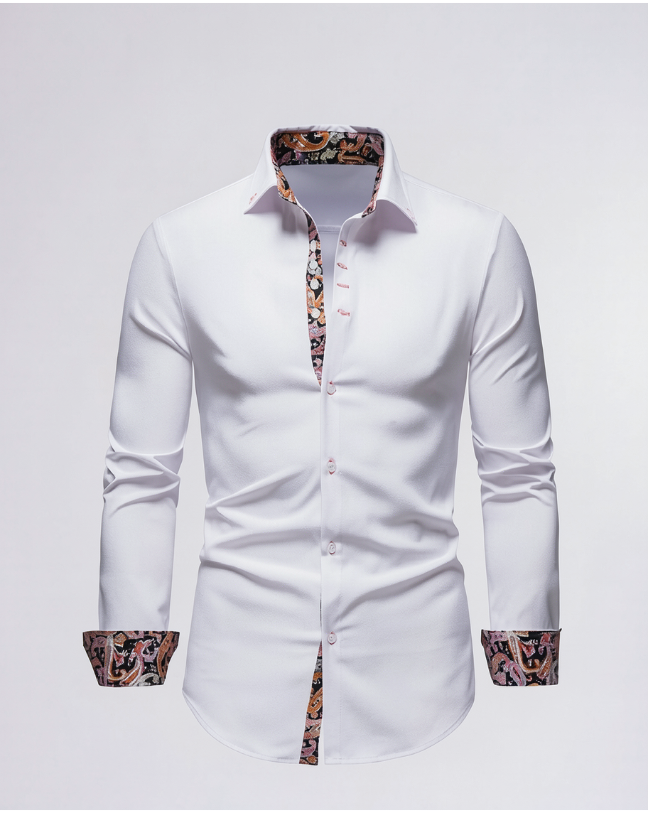 Chic Tailored White Shirt with Floral Cuffs