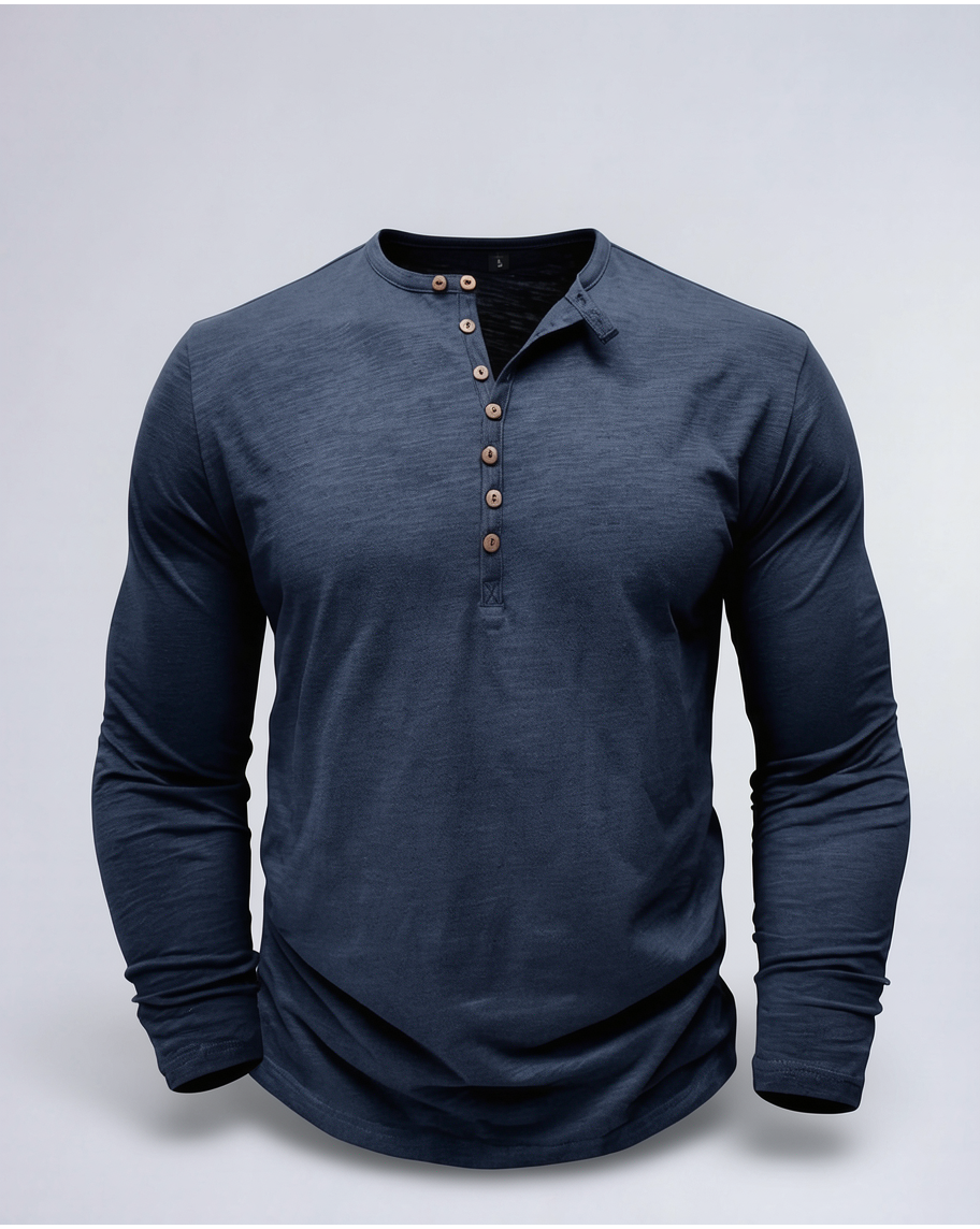 Classic Comfortable Long-Sleeve Henley Shirt