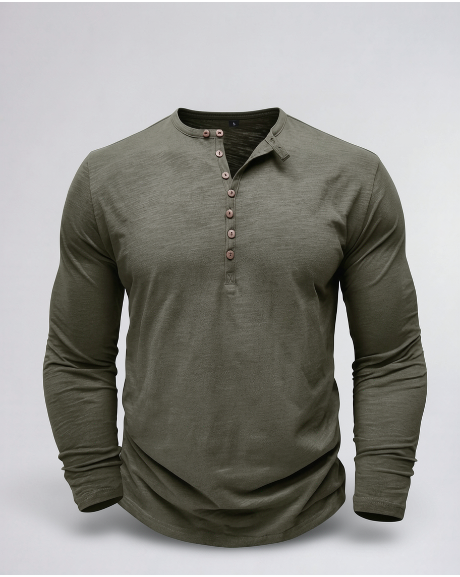 Classic Comfortable Long-Sleeve Henley Shirt