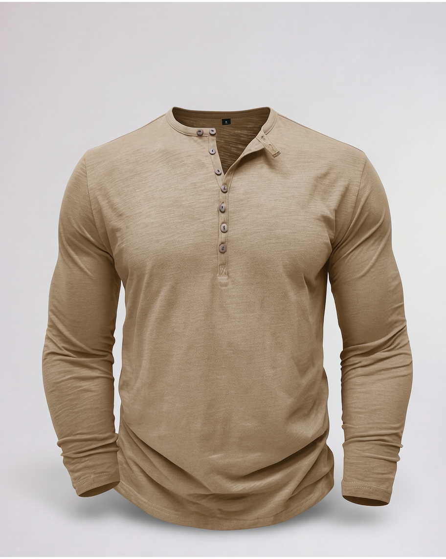 Classic Comfortable Long-Sleeve Henley Shirt