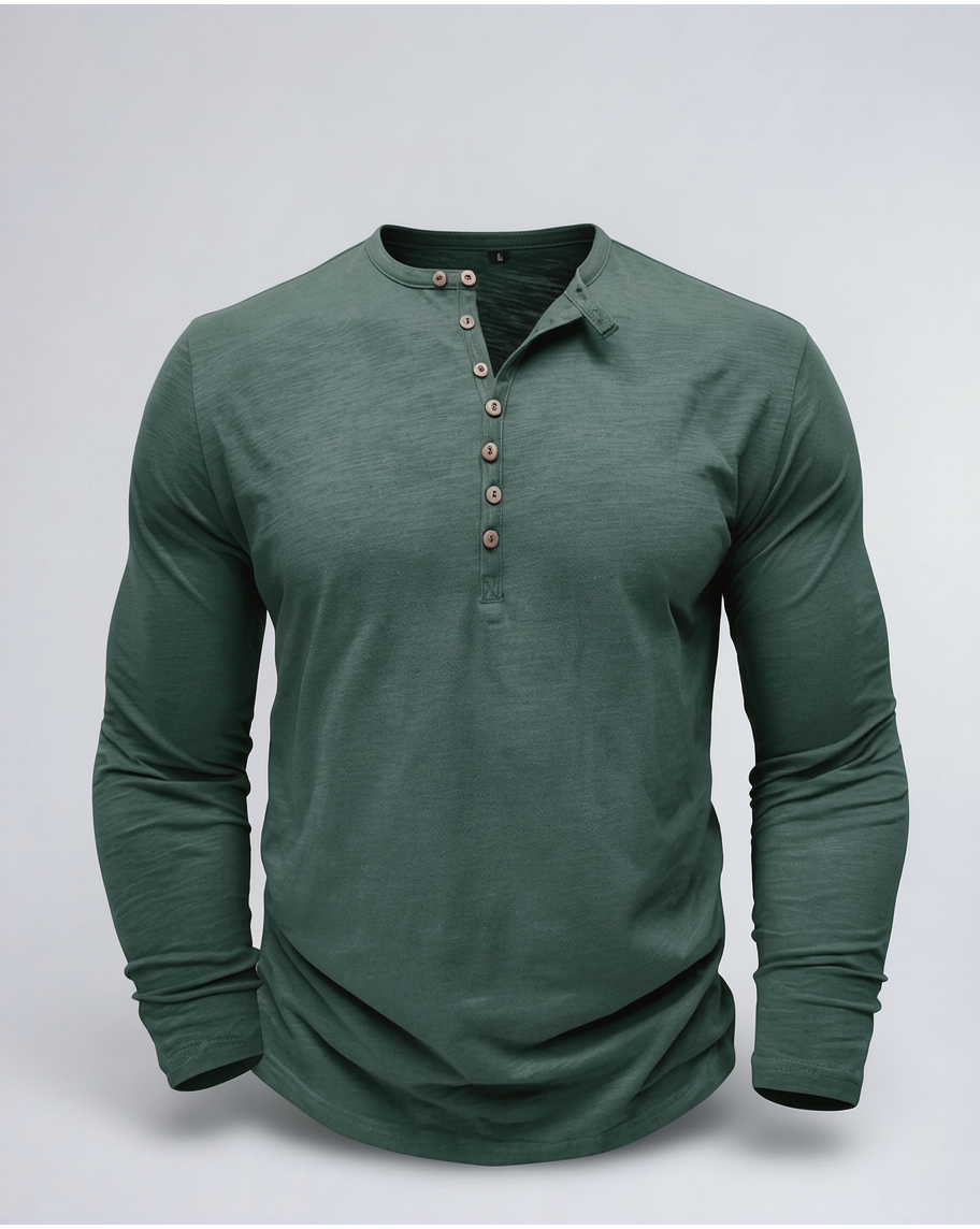 Classic Comfortable Long-Sleeve Henley Shirt