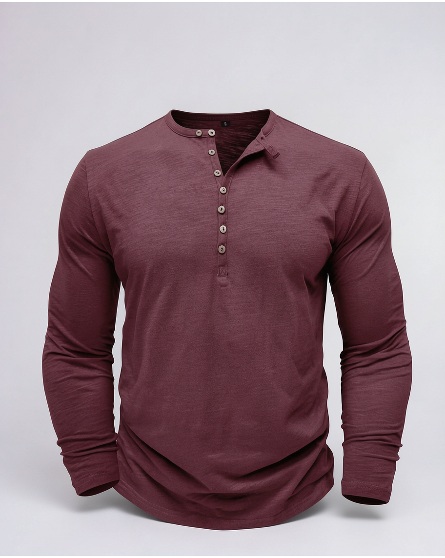Classic Comfortable Long-Sleeve Henley Shirt